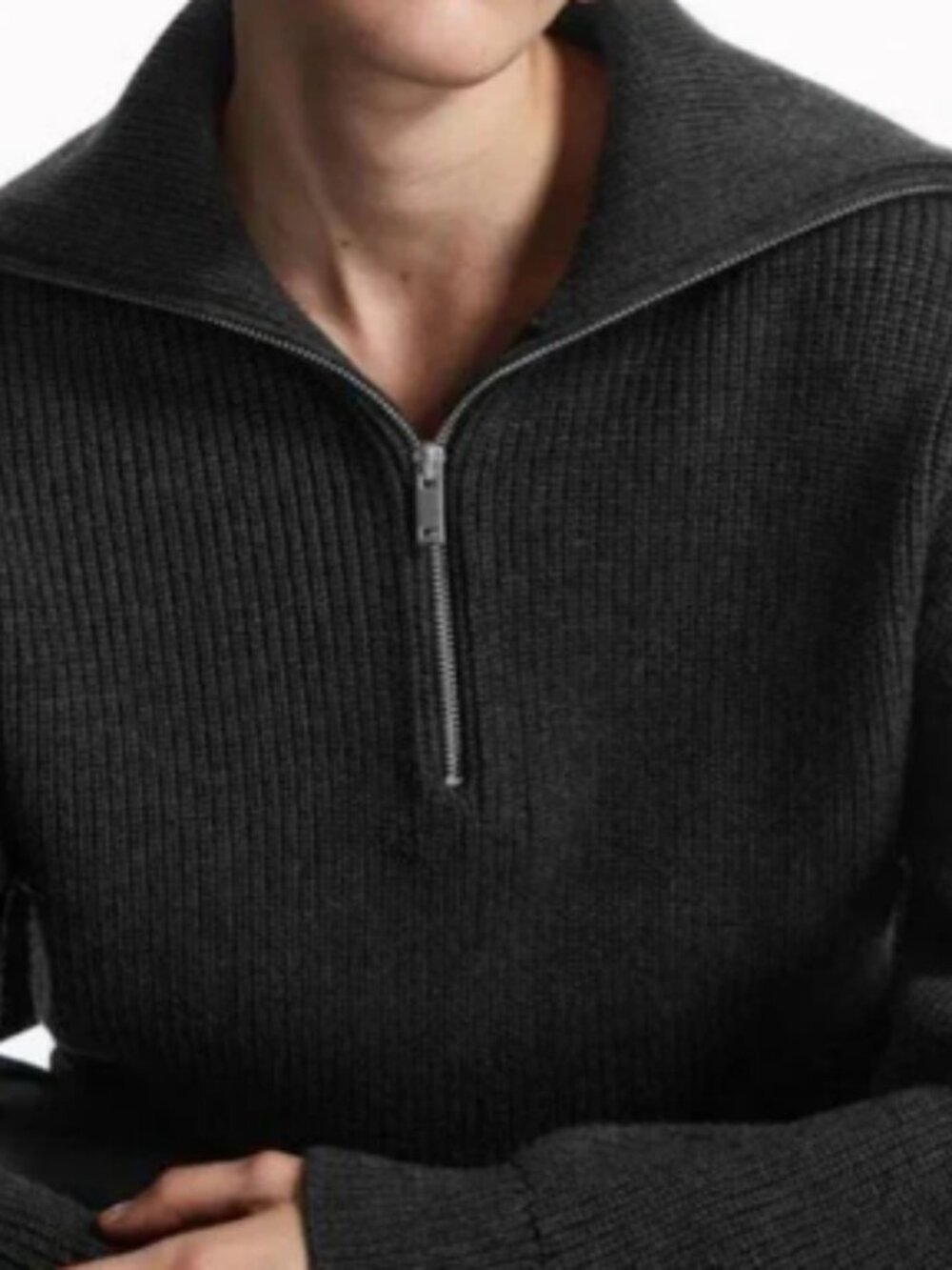 COS Size L Wool and Cotton Half Zip Jumper Sweater Charcoal Gray EUC